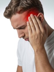 Managing Head Pain Young Man's Struggle with Migraine in a Close-Up Conceptual Photography Setting