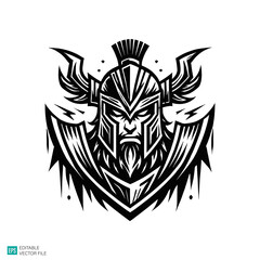 old warrior  illustration style vector black and white background templates