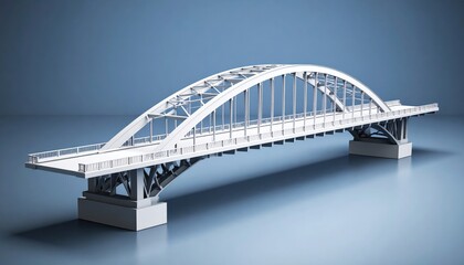 Modern arch bridge design in a minimalist setting with blue background and no distractions