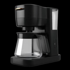 Compact coffee maker with one button operation, featuring sleek black design and glass carafe. This modern appliance is perfect for brewing fresh coffee effortlessly, enhancing your kitchen