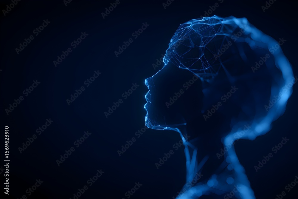 Poster wireframe profile of a woman with plexus lines. ai and machine learning concept. technology and digi