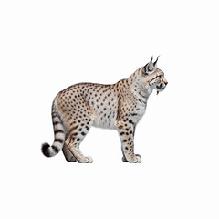Obraz premium Majestic Lynx in Profile: A striking lynx, its spotted coat and tufted ears elegantly displayed in a dynamic side profile, standing ready to showcase the wild beauty.