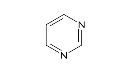 pyrimidine molecule, structural chemical formula, ball-and-stick model, isolated image heterocyclic compound © Сергей Шиманович