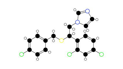 sulconazole molecule, structural chemical formula, ball-and-stick model, isolated image antifungal agent