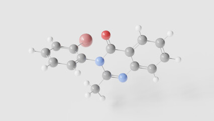 mebroqualone molecule 3d, molecular structure, ball and stick model, structural chemical formula sedative hypnotic