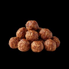 Freshly made bouncy meatballs stacked in pyramid shape, showcasing their rich texture and appetizing appearance. Perfect for delicious meal or snack