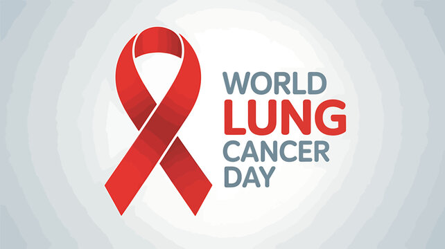 World lung cancer day awareness with red ribbon and text