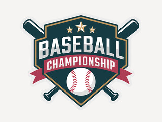Baseball championship emblem with crossed bats and baseball