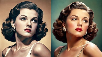 Before & After Chin Reshaping:  Vintage Photo Showing Double Chin Reduction & Facial Lifting for Women