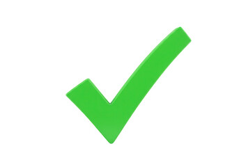 A vibrant green check mark, a symbol of approval and success, is isolated on transparent background