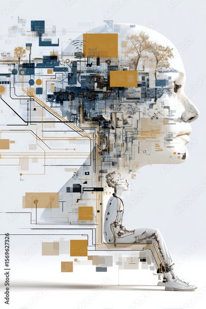 Aufkleber Futuristic human face silhouette integrated with digital data circuits and technological elements representing artificial ligence and innovation