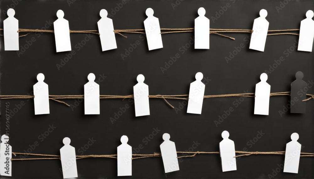 Fototapete human connection in collective isolation displayed through paper figures and twine, exploring unity 