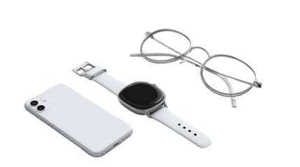  Mockup Showing Smartwatch Smartphone Glasses Pen and Tablet on Transparent Background