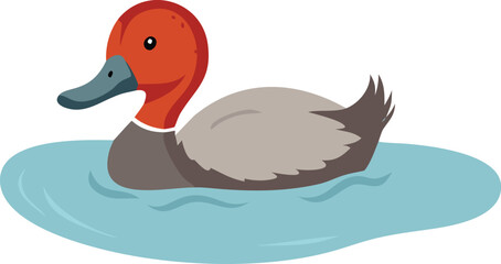 Obraz premium Redhead duck with head submerged, foraging for food, diving duck, wetland, lake, illustration