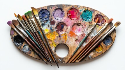a wooden artists palette with smears of mixed watercolor paints