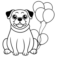 pug with colorful balloons