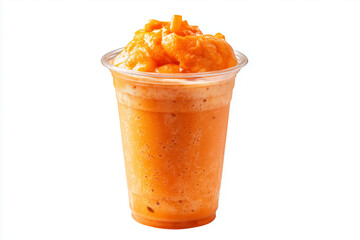 Thai tea milkshake isolated on white background, Selective focus glass of Thai tea smoothie on white background.