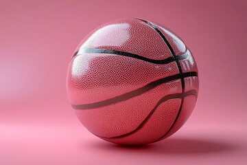 Pink basketball with black lines on a pink background studio shot with a glossy surface