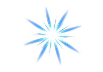 A blue light flare with radiating beams creates a starburst effect, isolated on transparent background
