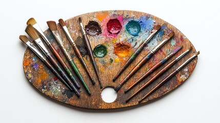a wooden artists palette with smears of mixed watercolor paints
