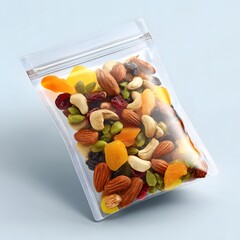 3D icon of trail mix in a plastic tub with colorful label, perfect for retail packaging or snack app UI.