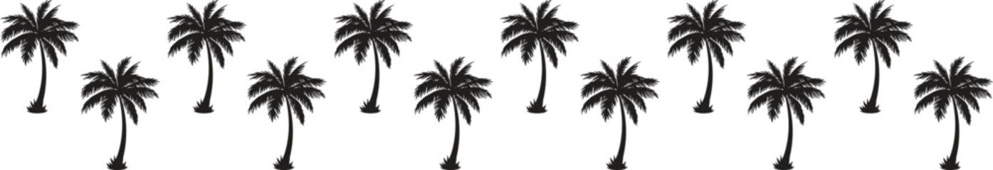 Tropical palm trees set silhouettes