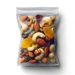 3D icon of trail mix in a plastic tub with colorful label, perfect for retail packaging or snack app UI.
