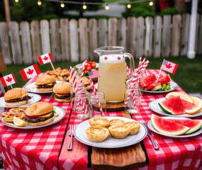 Delightful summer gathering with festive food and drinks in a backyard celebration featuring flags and fresh flavors