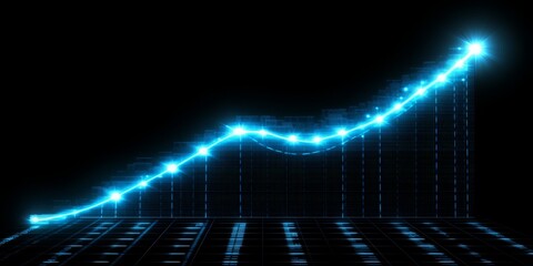 displays an upward-trending line graph with glowing blue points, ideal for blogs about financial growth, business success, data analysis, or technological advancement.
