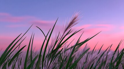 Obraz premium Silhouetted grass blades against a vibrant sunset sky
