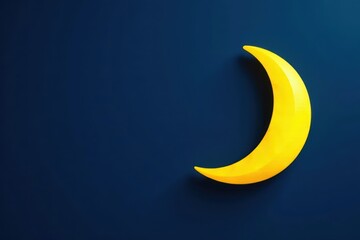 Simple yellow crescent moon on dark blue background, nature, moon