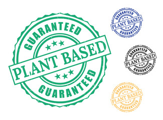 Green Vegan Food Labels Collection, Plant-Based Guarantee Vector