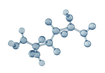A transparent molecular model of a complex organic compound isolated on transparent background