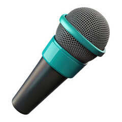 Modern teal and black microphone with metallic mesh head isolated on transparent background