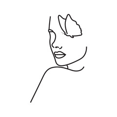  Set of stylized woman faces. Modern single line art. Woman beauty fashion concept, minimalistic style. eps10