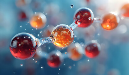 Abstract molecular structure showcasing vibrant particles and intricate connections highlighting the essence of chemistry and innovation.