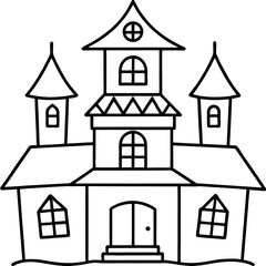 Minimal Haunted House Line Art