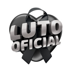 Black Ribbon and Heart with LUTO OFICIAL Sign for Mourning Tribute 3D LOGO