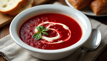 Vibrant Beetroot Soup with Cream and Herb