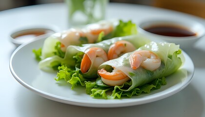 Shrimp Spring Rolls on a White Plate