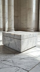 Marble Box on Floor Surrounded by Classic Columns and Sunlight