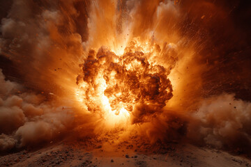 A huge explosion is depicted in the image, with a large cloud of smoke