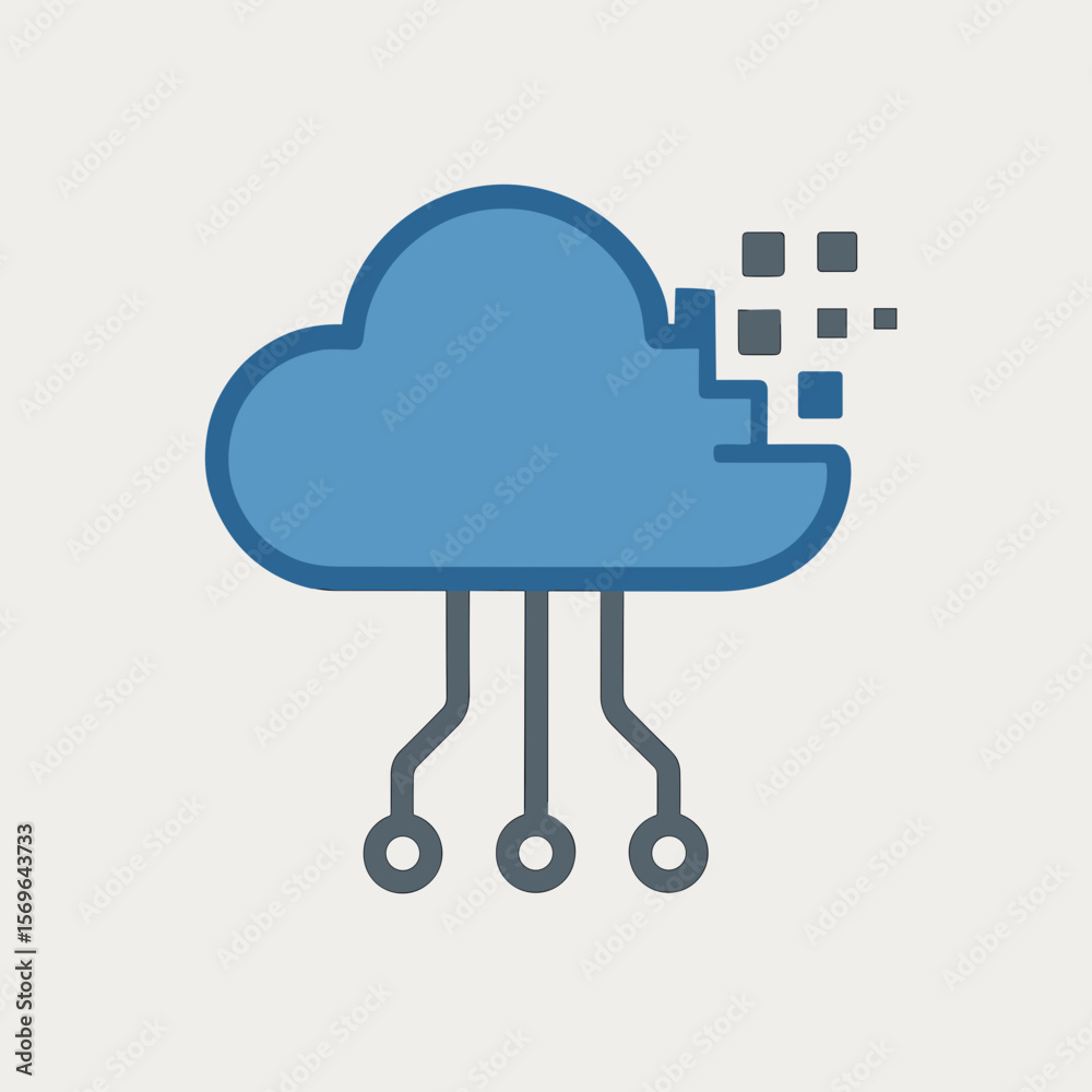 Poster minimalist outline cloud computing connection server hosting data icon