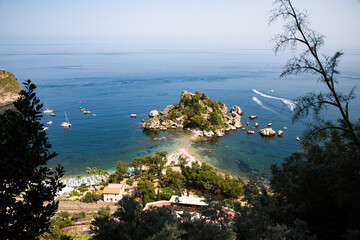 beach and island Isola Bella at Taormina, Sicily