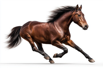 Obraz premium Portrait of horse jumping with elegant posture isolated on white background, Selective focus running horse in racecourse.