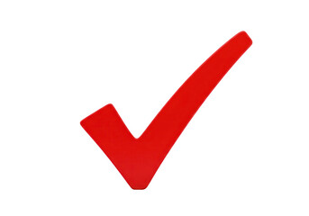 A red check mark isolated on transparent background signifies approval and positive confirmation