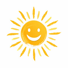 Fototapeta premium A simple yellow hand-drawn sun with a smile shape at the center, surrounded by radiating