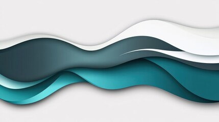 Abstract teal, gray, white wavy layered paper design.