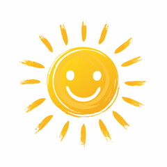 A simple yellow hand-drawn sun with a smile shape at the center, surrounded by radiating