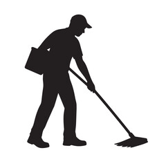 Silhouette of a janitor at work